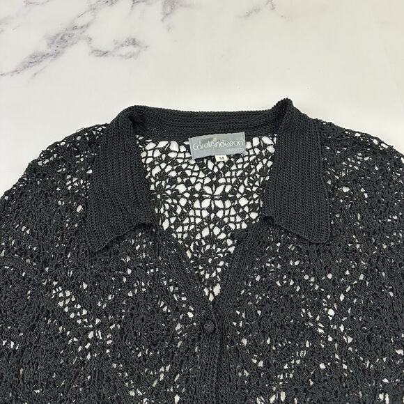 Carol Anderson Womens Vintage 90s Crochet Sheer Top Size M Black Cottagecore - Picture 2 of 12